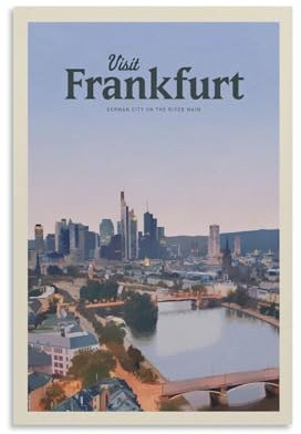 Jdheeh Vintage-Poster auf Leinwand, Motiv: Frankfurt, Wanddekoration, Poster, 20 x 30 cm