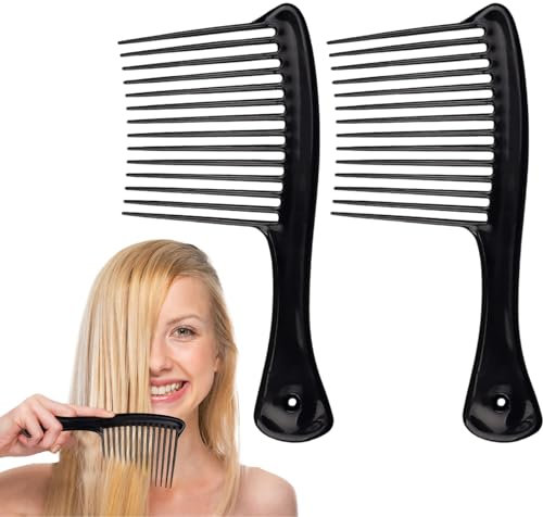 Long Tooth Comb 2Pcs Black Afro Hair Comb Plastic Large Detangling Wide Tooth Comb Reduce Hair Loss Durable Curl Comb for Long Curly Thick Wet Dry Hair Styles for Girls Women Barber Salon