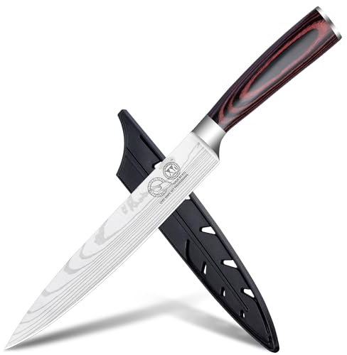 XYJ 8 Inch Kitchen Knife,Stainless Steel,Japanese Slicing Knife With Plastic Sleeve,Professional Chef Knife,Cooking Knife Kitchen Cutlery,Meat Cleaver,Outdoor Camping