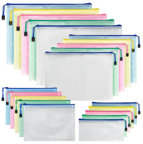 Dokumententasche A3+A4+A5+A6, 20 Stücke Dokumentenmappe PVC Wasserdicht Mesh Zipper Beutel mit Reißverschluss für Büro, Papier, Kosmetika und Reisezubehör, Zip Beutel für Erwachsene Kinder Studenten