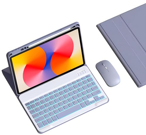 Custodia con Tastiera per Huawei Matepad SE 11 Pollici 2024, Tastiera Bluetooth Wireless Rimovibile Retroilluminata con Portapenne, Mouse per Tablet,Viola