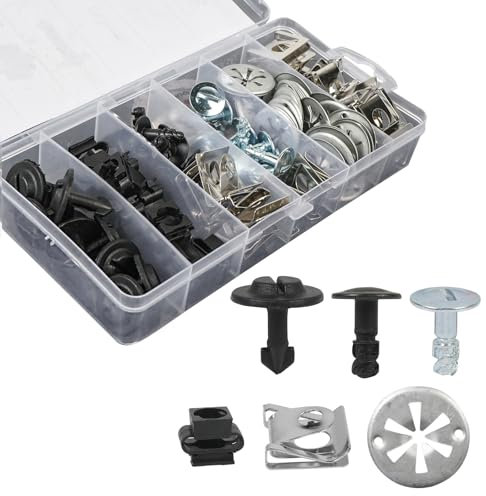 OTUAYAUTO 100 Stück Befestigungsclips Reparatursatz, 6 Arten von Universal Autoclipsset Nylon Metall Stoßstange Karosserie Motorschutz Unterboden Motorhaubendämmung Schraube Kühlerabdeckung Clips