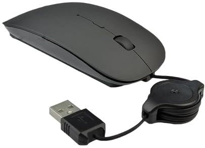 Ratón Óptico con Cable USB,Ratón con Cable Retráctil,Ajuste 800/1200/1600DPI,Ratón Silencioso para Portátil para Juegos de Oficina (Negro)