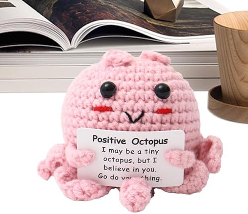 Positive Häkel-Krake, gestrickte Oktopus-Puppe mit Ermutigungskarte, handgewebte Dekorationen, emotionale Unterstützung, Häkelpuppe für Freunde