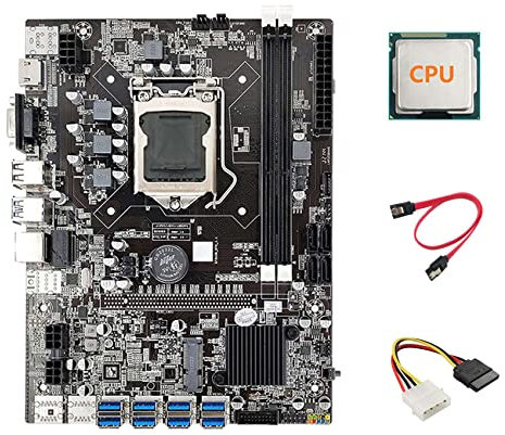Janasiba Placa Base para Mining B75 Eth Adaptador USB 8XPCIE + CPU + Cable IDE de 4 una SATA + Cable SATA LGA1155 B75 Placa Base para Miner USB
