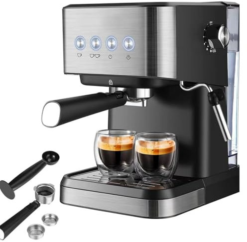 Hydravex Automatic Coffee Machine, Bean to Cup Espresso Machine with 4 One-Touch Recipes, Soft-Touch Control Panel, 1050W Professional Coffee Maker