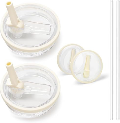 2 Pack 40 oz Tumbler Flip Straw Lid Replacement Fit for Stanley Quencher, Leak Proof for Stanley Lid Replacement Spill Proof Reusable Tumbler Cover (White)