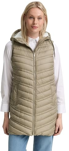 TOM TAILOR Damen 1046590 Longstyle Steppweste mit Kapuze