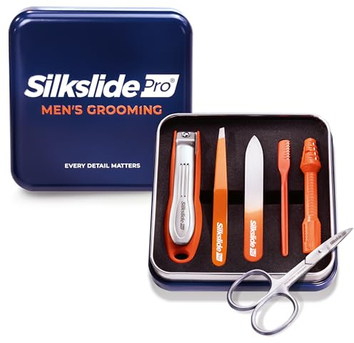 SilkslidePro Men’s Grooming Pflegeset Pro Edition – Nasenhaartrimmer, Nagelset, Ohrhaar-Rasierer & Glasnagelfeile – Ideal als Reisezubehör - Höchste Qualität