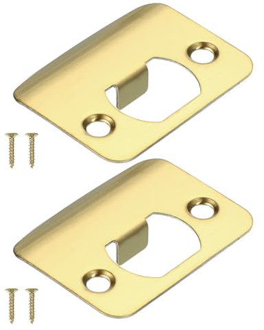 PATIKIL Door Strike Plate 2-1/4x1-3/4,2Pcs Round Corner Extended Lip Strike Plate,Universal Security Latch Strike Deadbolt Strike Plate with Screw Interior & Exterior Door,Gold