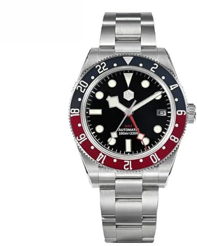 San Martin SN0109G V2 Automatik Herrenuhr, NH34 Uhrwerk 39mm Taucheruhren, 10 Bar wasserdicht Saphirglas BGW-9 leuchtende mechanische Uhr (Rot)