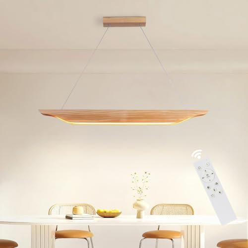 ZMH Pendelleuchte LED Hängelampe Holz - Esstisch Hängeleuchte Modern Design Esszimmerlampe 90CM Dimmbar mit Fernbedienung Pendellampe Höhenverstellbar für Esszimmer Wohnzimmer Schlafzimmer Küche