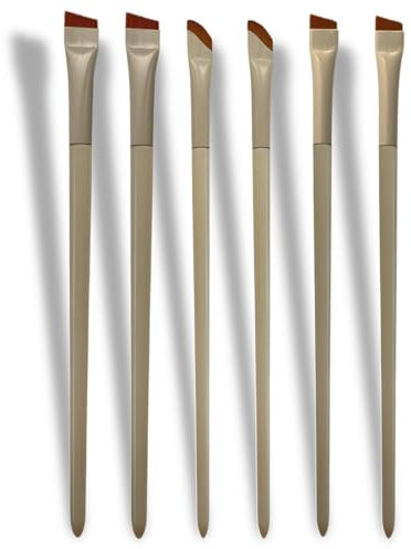Ensemble de 6 pinceaux biseautés ultra-fins pour sourcils et eyeliner – idéal pour poudre, gel, teinture, pomade – outils pro pour un maquillage des yeux précis et soigné.