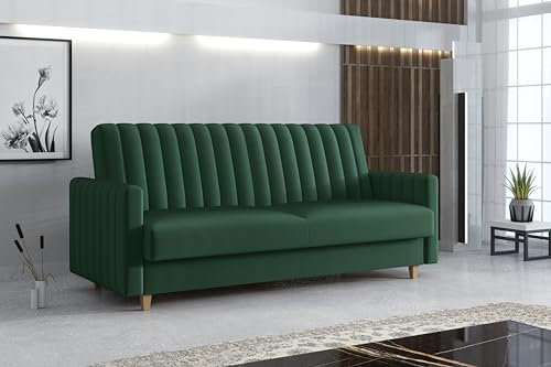 Imebel Sofa mit Schlaffunktion, Bettcouch, Schlafsofa mit Bettkasten Grace 210x97x90 cm (grün)