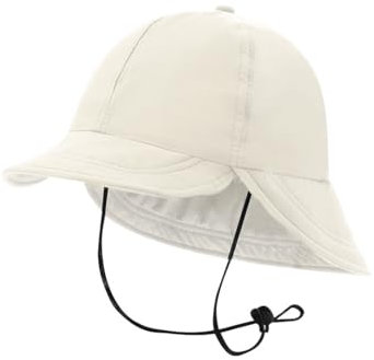 BLUECHOLON Casquette avec protection du cou, 6 panneaux, visière et rabat arrière, cordon réglable, polyester, beige, 56/62 cm
