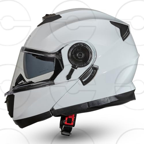 CRUIZER Casco Moto Scooter Modulare Bianco Lucido Doppia Visiera Trasparente Sole (M)