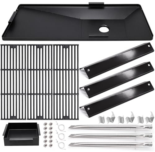 Hiorucet 5050 Replacement Parts for Char-Griller Grill, Cooking Grates, Grease Tray with Catch Pan, Heat Plates, Burner, Ignitor, Hanger Brackets for Chargriller 5050, 5650, 5072 Parts.