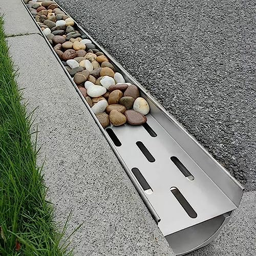 WLCGYD Entwässerungsrinne Rinnenabläufe Für Gepflasterte Terrassen, Grabenabläufe Für Beton-/Hof-/Gartenentwässerung, Kieselstein-Abdeckplatte, Höhe 5 cm(100x17x25cm)