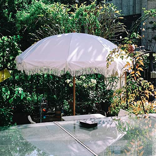 SBCGFY Sombrilla de Playa de Lujo con Flecos, sombrilla de jardín Blanca con Mecanismo de inclinación, sombrilla de Exterior para decoración de Bodas, Patios y césped.
