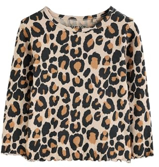 NEXT Mädchen Standard Langärmeliges Feinripp-Shirt Animal Leopard Print Numeric_80-Numeric_86