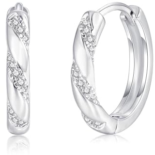 Lynizo Creolen Silber 925, 925 Sterling Silber Creolen Ohrringe für Damen | Hypoallergen Klein Unregelmäßig / Einfach Ohrring mit Zirkonia, 16mm Mode Schlafen Knorpel Mode Ohrringe für Kinder Mädchen
