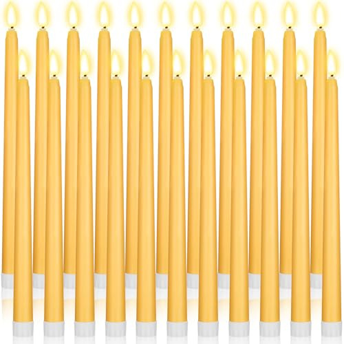Macarrie 24 Packs Flameless Taper Candles Battery Operated Fake 11 Inch Long Candlelight LED Flameless Candlesticks Flickering Tapered for Summer Fall Wedding(Yellow)