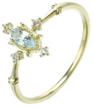 Homxi Trauringe Ringe Gold Damen 14 Karat, Marquise mit Erstellter Aquamarin und Moissanit, Damen Verlobung Gold Ringe Hochzeit Groß 49 (15.6)