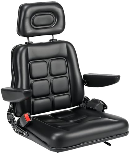 GEARHERO Universal Traktorsitz Schleppersitz Staplersitz S85/90AR PVC mit Armlehnen, Rückenverlängerung & Sicherheitsgurt, wasserdicht für Kompaktlader, Bagger, Baggerlader, Teleskoplader