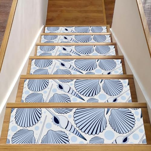 Eslifey Peldaños de escalera con diseño de caracol de mar para peldaños de madera, paquete de 15 unidades, 30 x 8 pulgadas, antideslizantes, para interiores, para perros, niños, ancianos, con adhesivo
