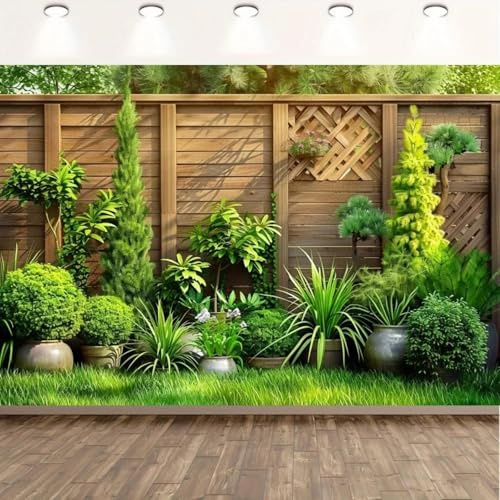 1 2D banner wooden fence and climbing vines garden suitable for birthdays festivals parties multiple