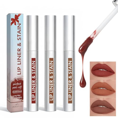 3PCS Peel Off Lip Liner Stain, mancha de labios pelable de larga duración, resistente al agua, color altamente pigmentado, mate Peel Off Lip Gloss, Non-Stick Liquid Durable Lipliner
