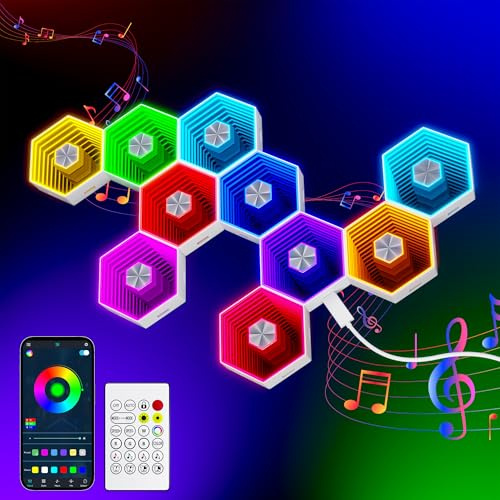 10 Pack Hexagon Lights, 90mm Spiegeldesign Wall Lights, Hexagon Led Panel Wandleuchte Mit Fernbedienung, Rgb Sechseck Wandleuchte Steuerung Gaming Led Platten, Für Gaming Wohnzimmer Geschenke