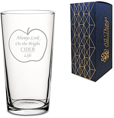 Novelty Gift Engraved Perfect Pint Cider Play on Words Glass | Always Look On The Bright Cider Life. Comes in Presentation Box. Engraved in The United Kingdom.