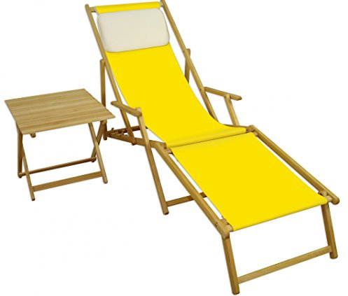 Erst-Holz Liegestuhl gelb Strandliege Tisch Sonnenliege Relaxliege Deckchair Buche hell 10-302 N F T KH