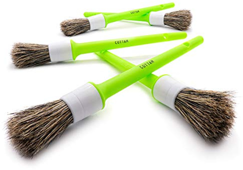 COTTAM Valet Detailing Brush Set for Car, Van, Motorbike & Bike Cleaning | Natural bristle with soft tapered tips, firm body reaches vents, grilles & alloys, applies wax on leather, 0.75in / 19mm size