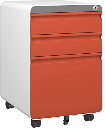 Dripex 3-Drawer Mobile File Cabinet for A4 File, Lockable Rolling Metal Vertical Filling File Cabinet with Hanging File Frame and Anti-tilt Design Office Fully Assembled Except Casters, Orange