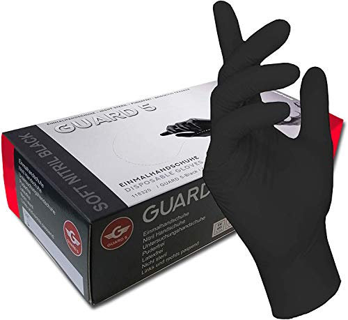 GUARD 5 - Einmalhandschuhe schwarz 100 Stück/Box Gr. 7/S - Einweghandschuhe puderfreie Nitrilhandschuhe - Hygiene- Kochhandschuhe, Küchenhandschuhe - latexfrei