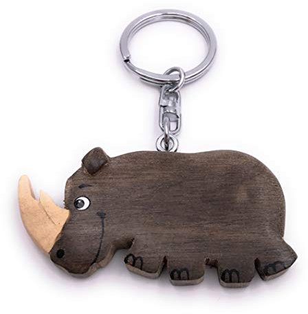 H-Customs Nashorn Großes Tier Holz Edel Handmade Schlüsselanhänger Anhänger