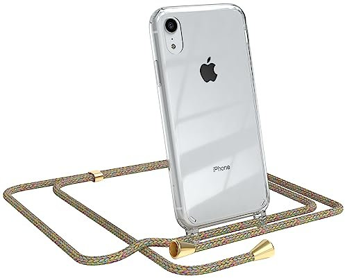 EAZY CASE Handykette kompatibel mit iPhone XR Handyhülle mit Umhängeband, Handykordel mit Schutzhülle, Silikonhülle, Hülle mit Band, Stylische Kette mit Hülle für Smartphone, Rainbow