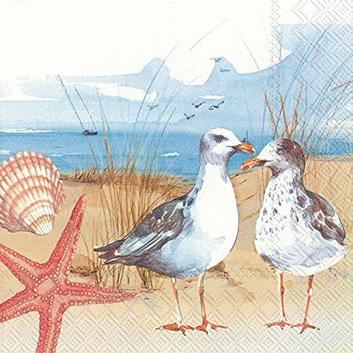 Boston International L849700 Lunch-Servietten, Papier, Möwe am Strand, 6.5 x 6.5-Inches