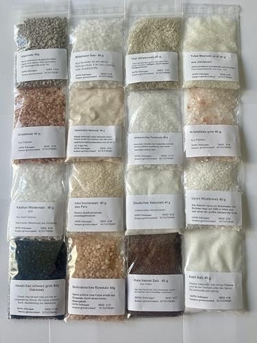 Salz Set 16 tlg, Hawaii Salz, Kala Namak, Kristallsalz, Totes Meer Salz, Halit Salz, frei von Zusätze