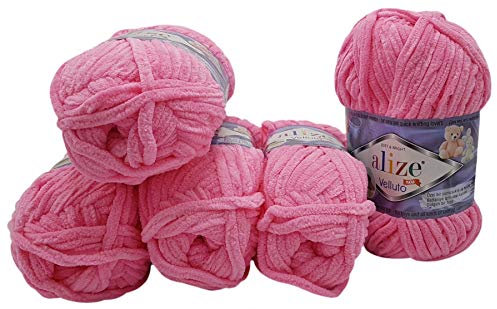 Alize Velluto 5 x 100 Gramm Strickwolle, Babywolle, 500 Gramm Wolle Super soft Bulky (rosa 121)