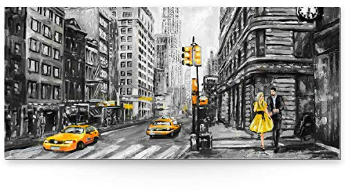 BilderKing Glas-Bild New York mit 110x50cm. Wunderschönes Acrylglasverbundbild mit 8mm als Wandbild, Motiv wie gemalt, zur Dekoration in Küche, Esszimmer, Wohnzimmer. Mit Aufhängung