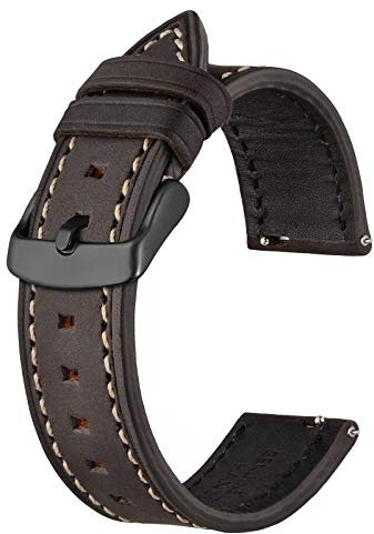 BISONSTRAP Leder Uhrenarmband, Schnellwechsel Armband für Herren und Frauen - 18mm, Grau Braun (Schwarze Schnalle)