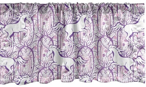 ABAKUHAUS Einhorn Fenster Volant, Magie Märchenwald, Vorhang Volant für Küche Schlafzimmer Dekor mit Stangentasche, 137 cm X 45 cm, Lila