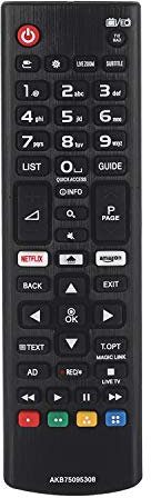 Universal Replacement AKB75095308 Remote Control Fit for LG Smart TVs, YiBiChin AKB75095308 Compatible with LG ALL Ultra HD LCD LED TVs, with Two Shortcut Buttons - No Setup Required
