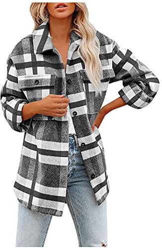 Women's Shirt Jacket Checked Flannel Shirt Lumberjack Shirt Oversize Blouse Button Jacket Women's Checked Shirt Long Sleeve Plaid Jacket Women's Fleece Shirt