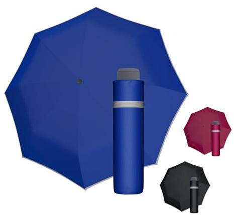Doppler Mini Reflect Taschenschirm manual reflektierender Regenschirm | Mini Regenschirm Blau – mit Reflektoren für bessere Sichtbarkeit, 90 cm Schirmdach, kompakt für Alltag & bei Dunkelheit