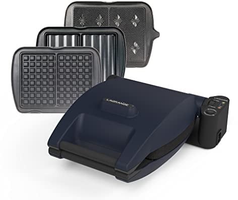 LAGRANGE Gaufrier Premium, 1200W, 3 jeux de plaques inclus (Gaufre, Gaufrette & Croque Monsieur), Fabriqué en France, Réversible sur son socle, Cuisson personnalisé, Multifonction, 019642