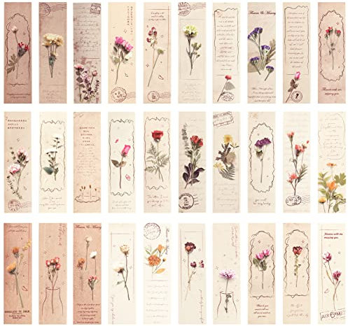 Lesezeichen, Infeelme 30 Stücke Vintage Pflanzenmuster Lesezeichen Set, Multi-Form Lesezeichen aus Papier, 15cmx4cm
